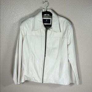 Parko Vintage 100% Lamb Leather Jacket – Cream/Ivory Zip-Up Coat